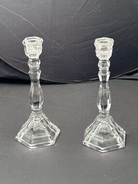 Authentic Tiffany & Co. Hampton 9" Crystal Candlesticks - Pair